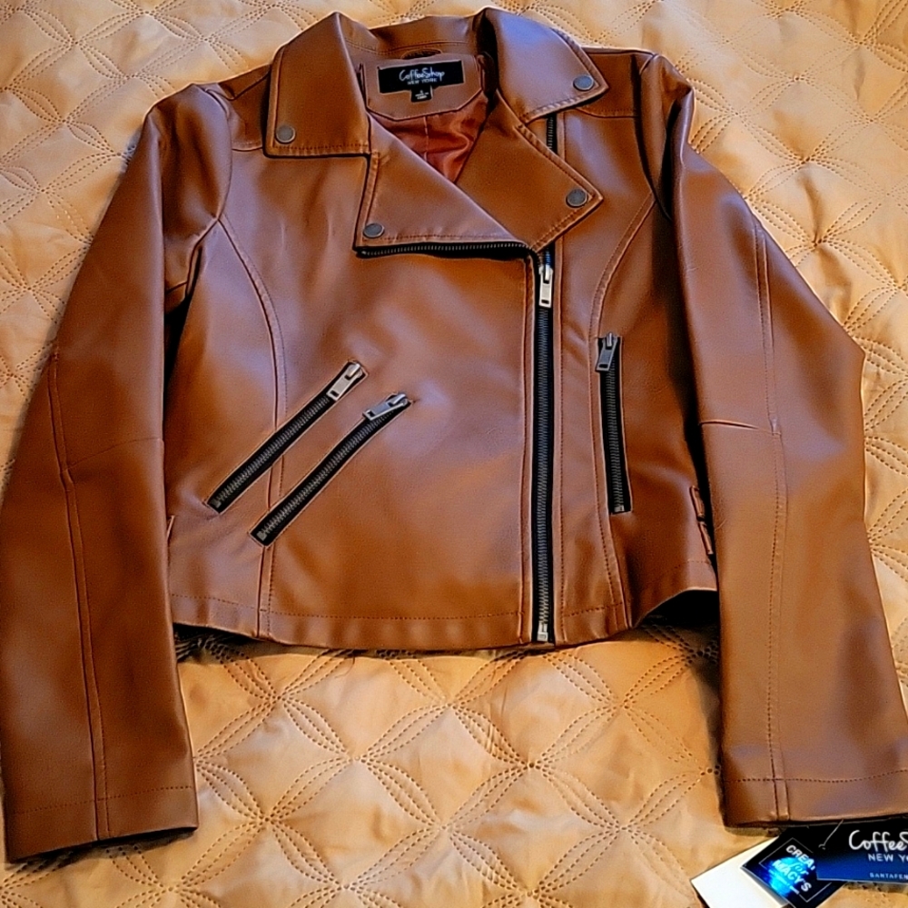 Coffee Shop Tan Pleather Jacket New Small Juniors